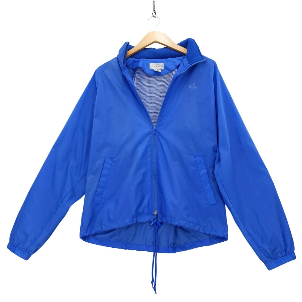vtg IZOD Windbreaker Jacket S Blue Full Zip Mesh‎ Lined Lightweight Hidden Hood